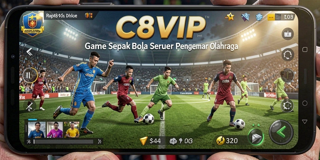 Screenshot C8VIP dengan gameplay sepak bola yang menegangkan.