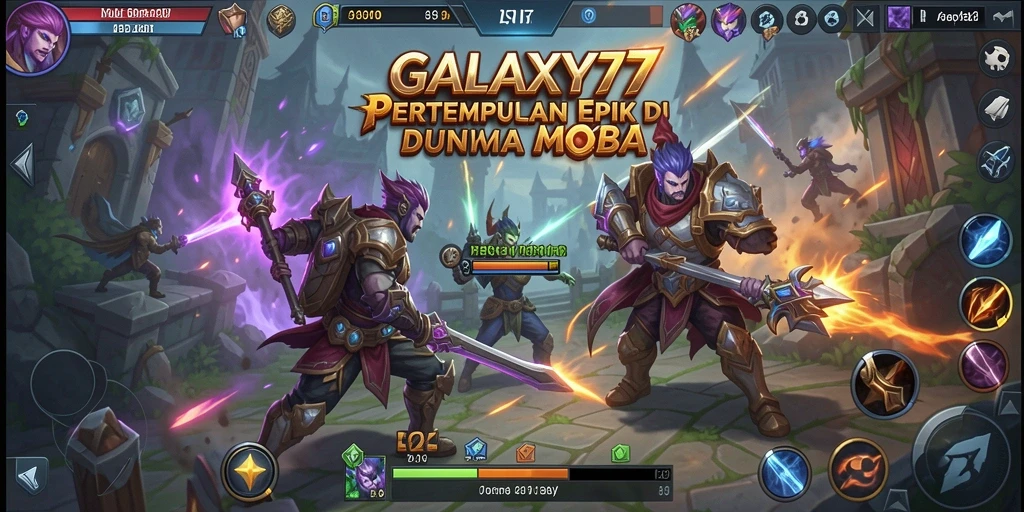 Tangkapan layar gameplay GALAXY77 menampilkan pertempuran seru antar tim.