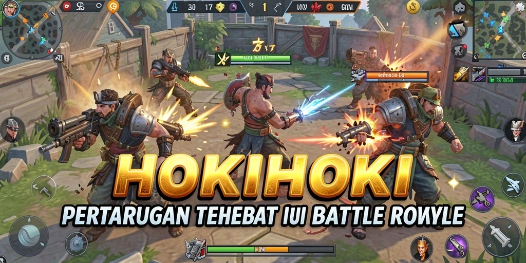 Tampilan aksi mendebarkan dalam game HOKIHOKI Battle Royale.