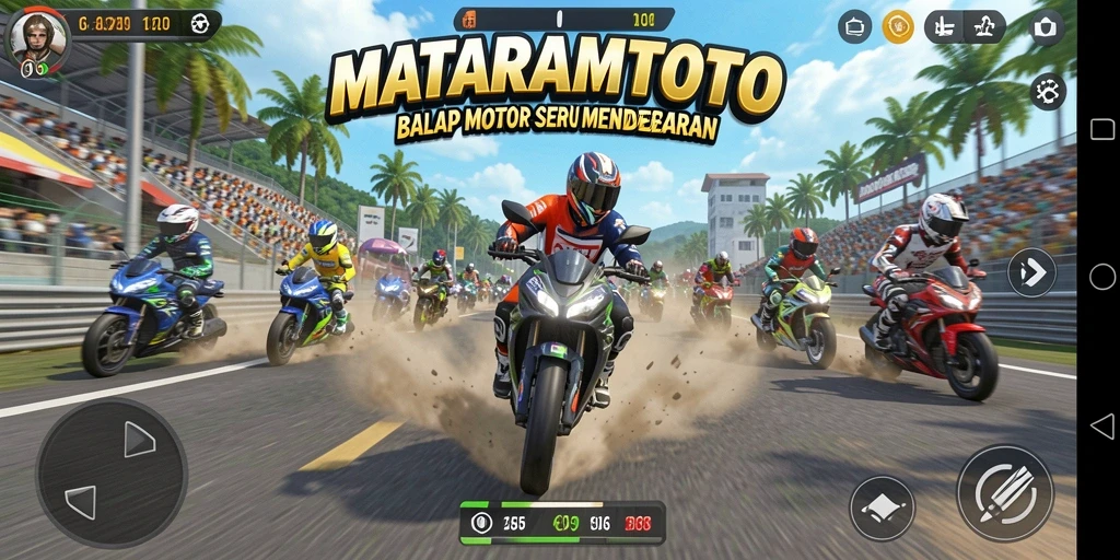 Tampilan gameplay MATARAMTOTO dengan balapan motor yang mendebarkan.
