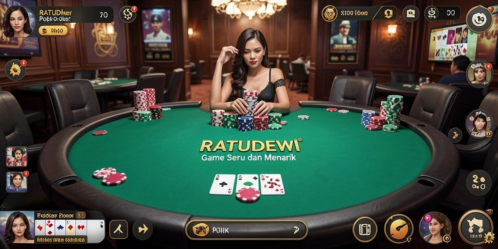 Gameplay seru dari RATUDEWI dengan pemain poker yang berinteraksi.