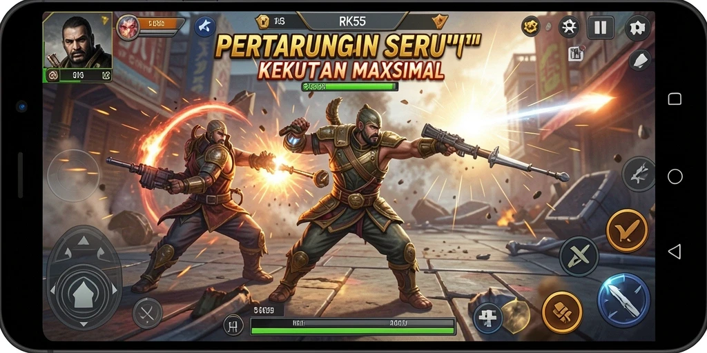 Menampilkan pertarungan mendebarkan dalam gameplay RK55.