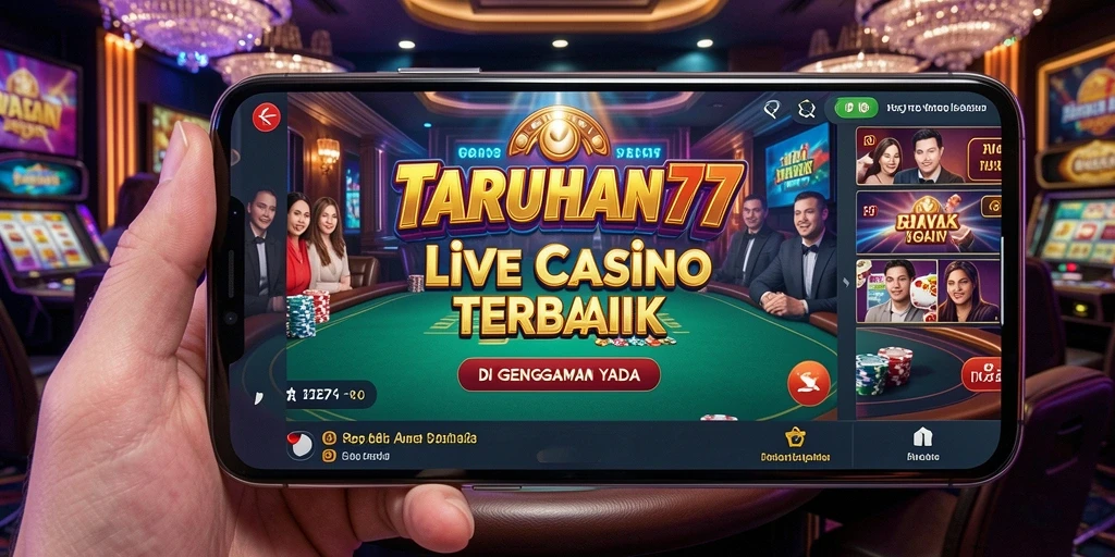Screenshot TARUHAN77 menampilkan dealer langsung dalam aksi permainan kasino.