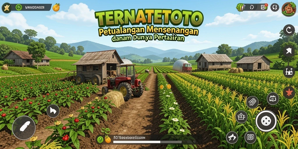 Screenshot gameplay TERNATETOTO yang menunjukkan aktivitas bertani yang menyenangkan.