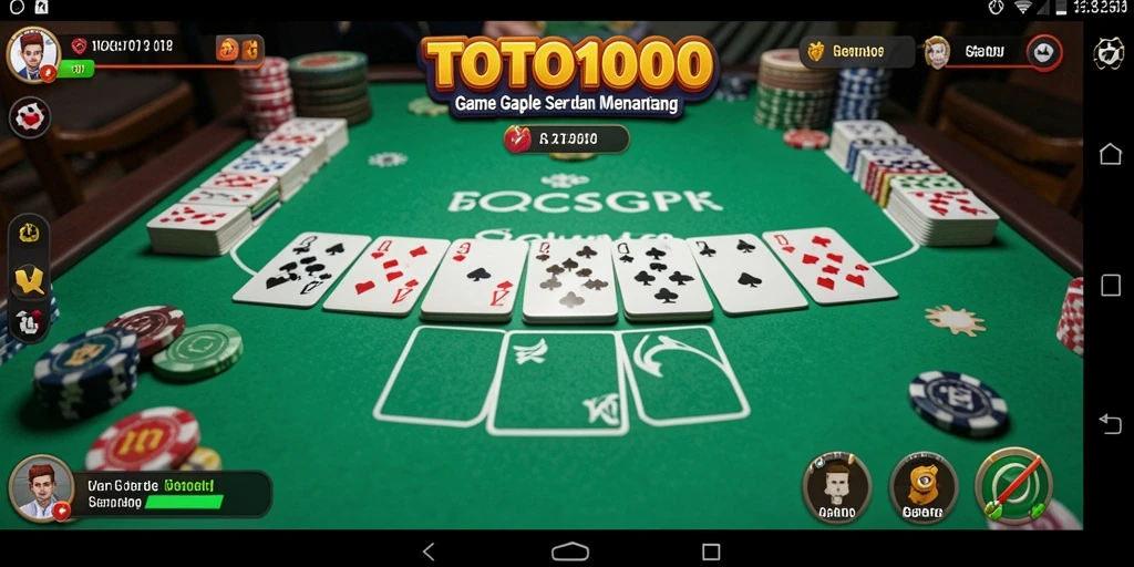 Screenshot gameplay TOTO1000 menampilkan suasana bermain Gaple yang seru dan interaktif.
